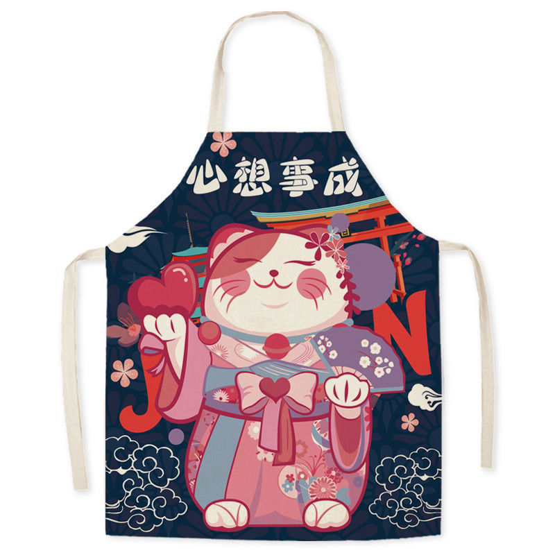 Waterproof Apron Beckoning Cat Adult Gown For Cooking