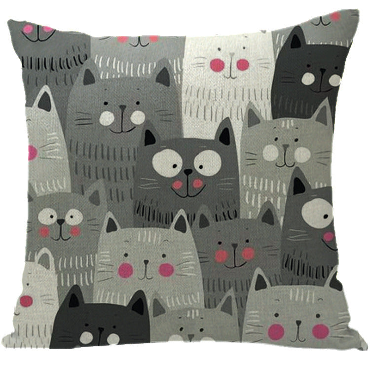 Home Halloween Linen Pillowcase Cat Cushion Cover