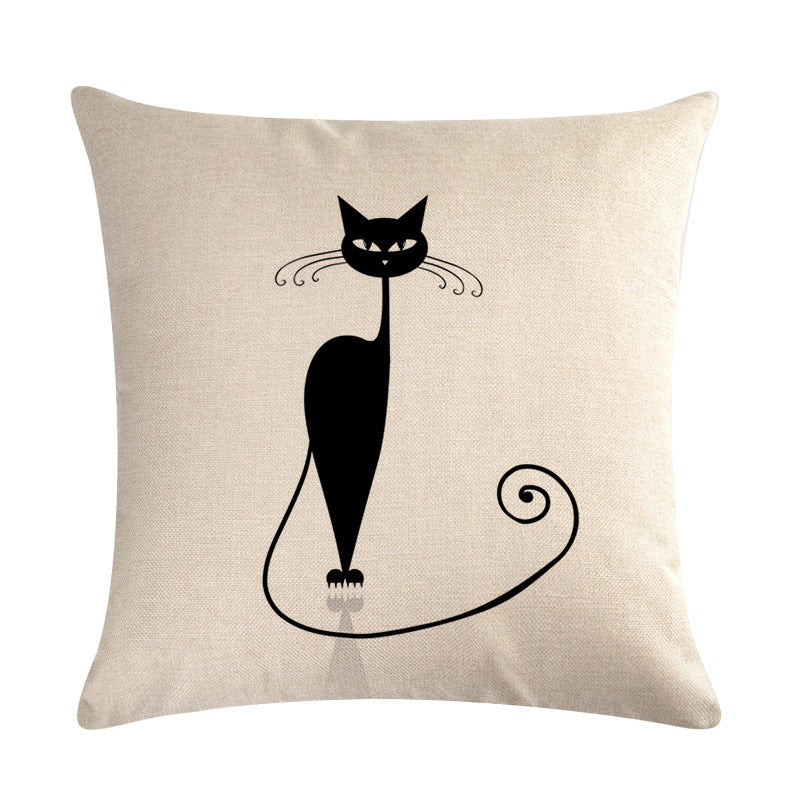 Little black cat series linen pillowcase