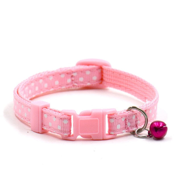 1Pc Adjustable Dot Printed Cat Collars Cat Kitten Pets Supplies With Bell 6 Colors