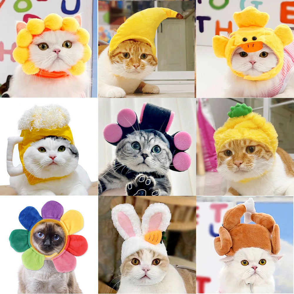 Pet Headgear Cute Cat Teddy Dress Up SUNFLOWER Cat Headdress Wig Cat Headgear Hat