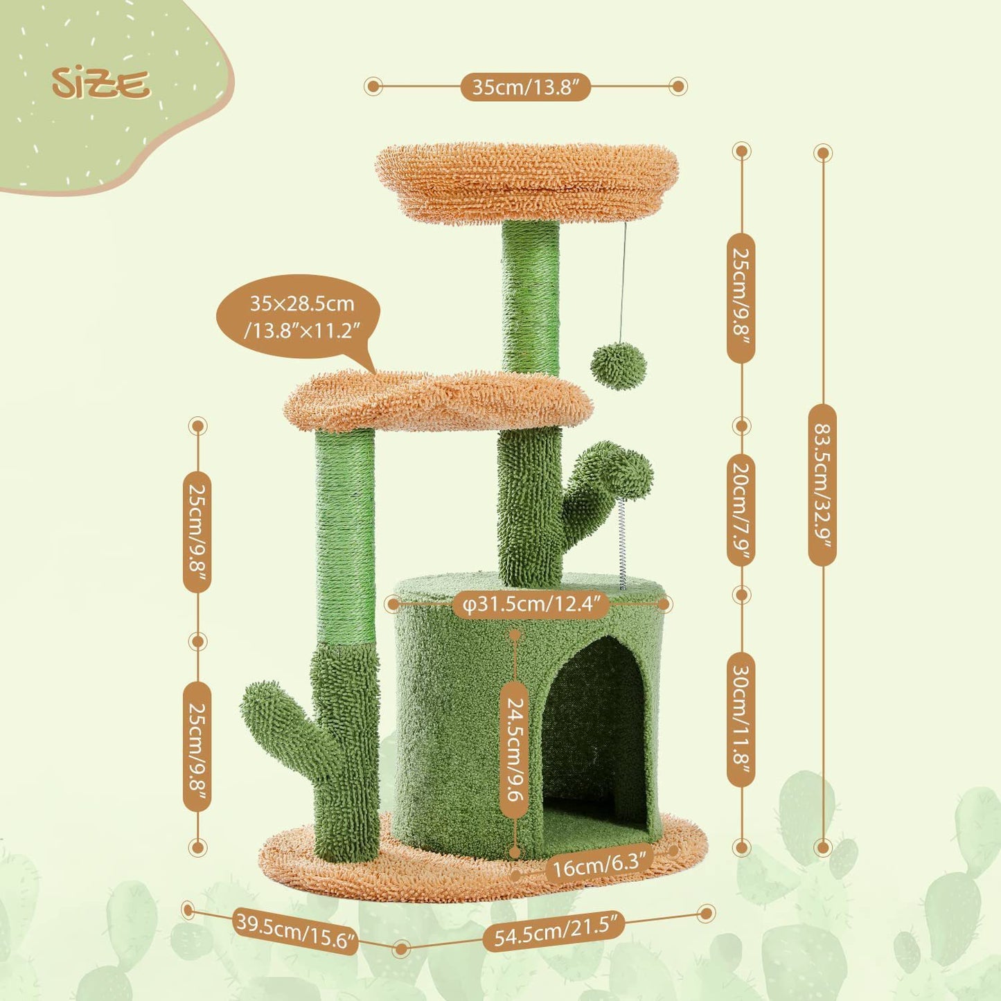 Climbing Frame Cat Nest Tree 32-inch Cactus Cat Climbing Frame