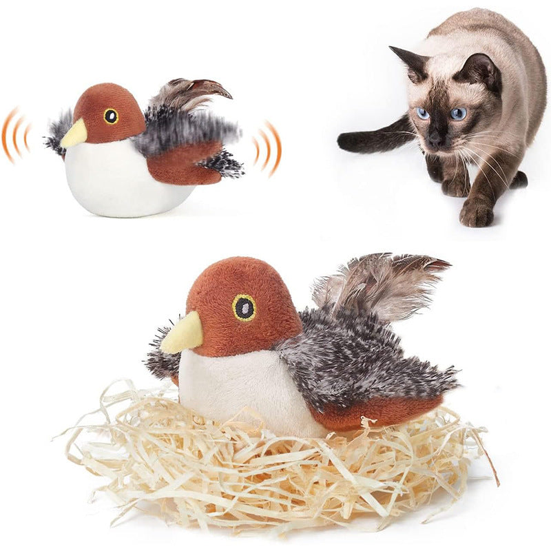 Cat Toys Rechargeable Flapping Bird Sparrow Touch Activated Kitten Toy Interactive Cat Exercise Toys for All Breeds Cat Kicker