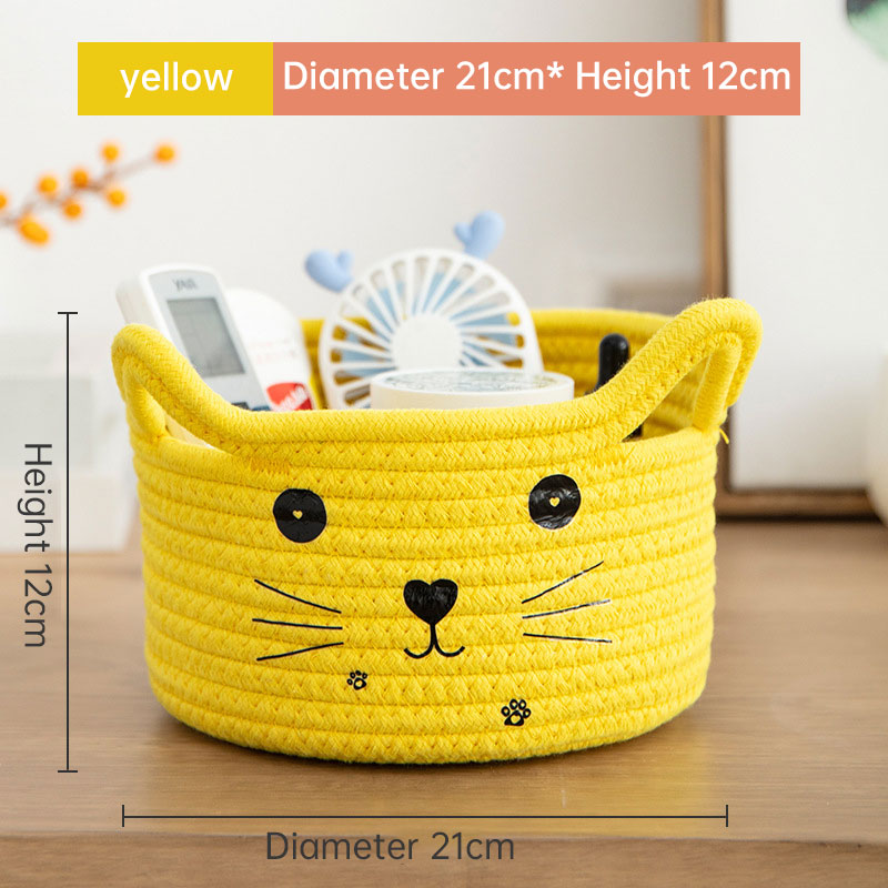 Handwoven Cotton Rope Storage Basket Dirty Clothes Basket Frame Storage Clothes Toy Folding Frame Cat Ear Basket