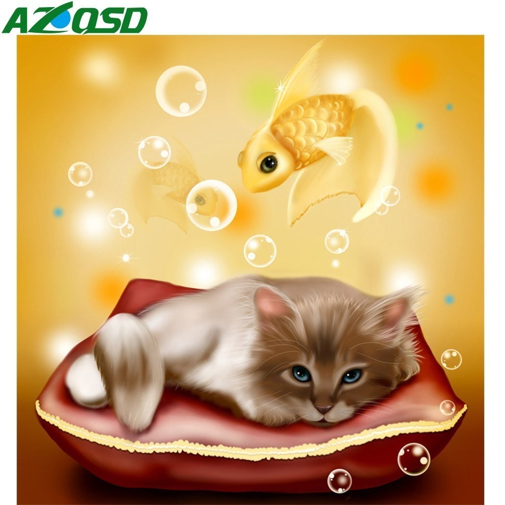 Cute cat, goldfish and diamond painting