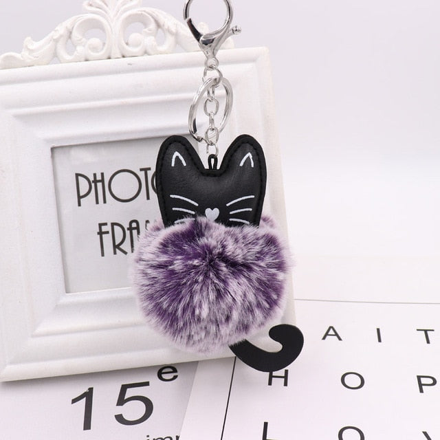 Zoeber Fluffy Black Cat Keychain Kitty Rabbit Fur Ball Key Chain Bag Chaveiro Women Pompom Key Ring Holder Car Pendant Jewelry