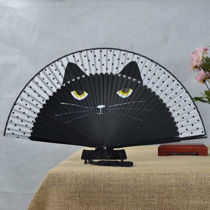 Female Japanese Craft Cat Fan Silk