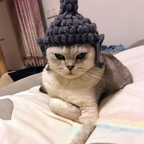 Buddha wool Cat Hat pet knitting hat cos hat