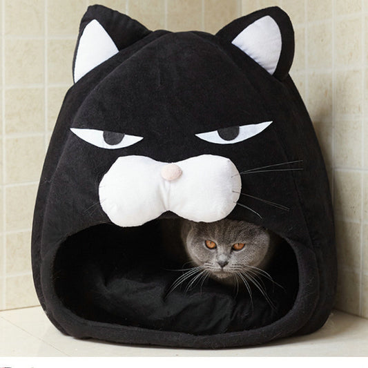 Cartoon Cat Bed Fleece Lovely Pet House For Puppy Cat Warm