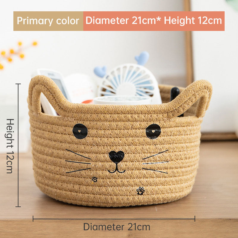 Handwoven Cotton Rope Storage Basket Dirty Clothes Basket Frame Storage Clothes Toy Folding Frame Cat Ear Basket