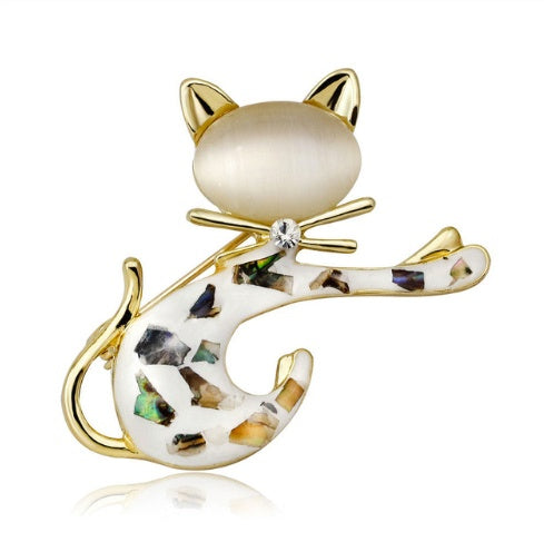 Lively Pride Cat Brooch for Party Shell Metal Crown Blue Crystal Enamel Pin Black Animal Brooch for Women Jewelry Accessories