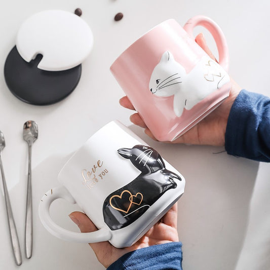 Three-dimensional Relief Cat Ceramic Mug