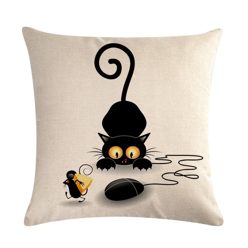 Little black cat series linen pillowcase