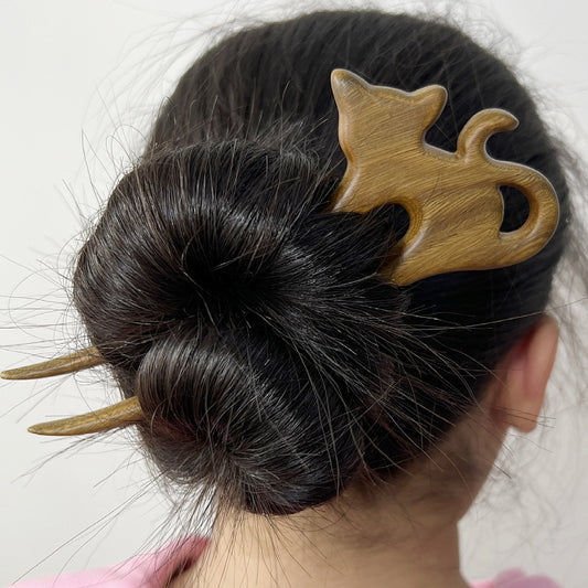 Fashion Wooden Cute Cat Hairpin