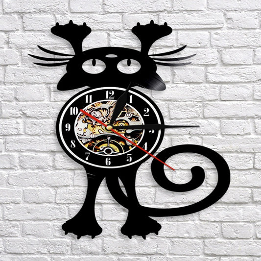 Cat vinyl record living room retro wall clock