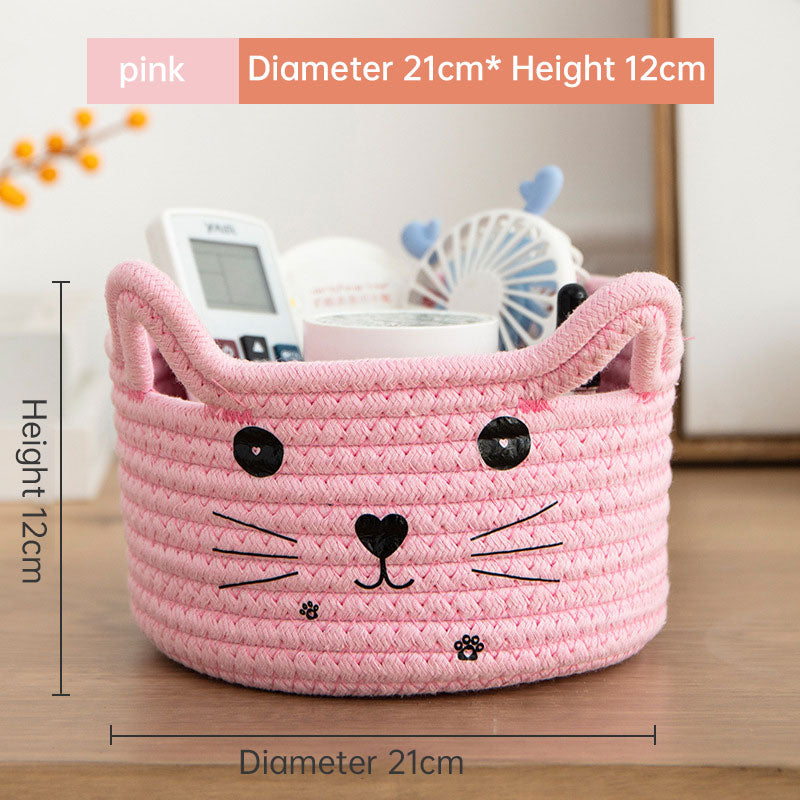 Handwoven Cotton Rope Storage Basket Dirty Clothes Basket Frame Storage Clothes Toy Folding Frame Cat Ear Basket