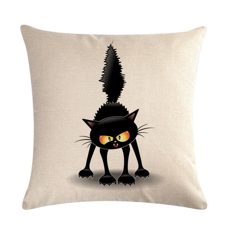 Little black cat series linen pillowcase