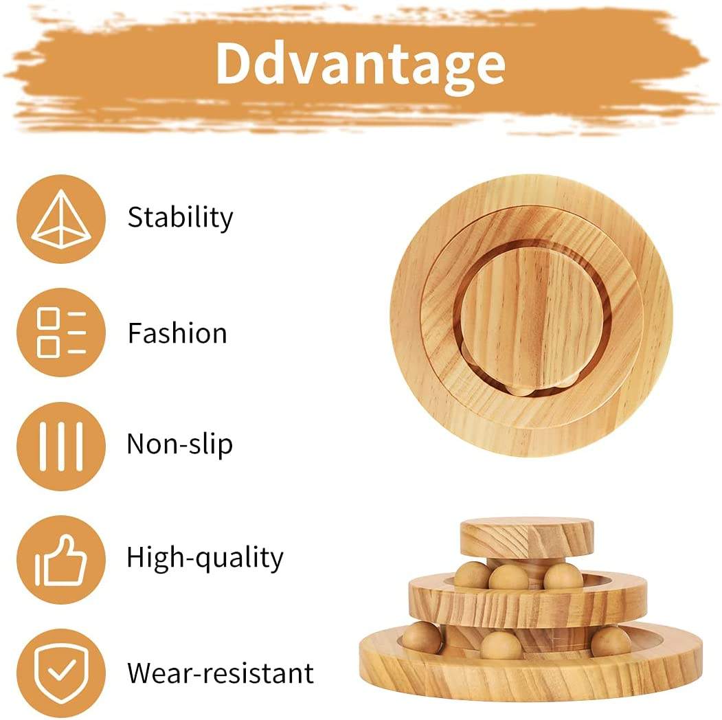 Solid Wood Cat Toy Wooden Turntable Rolling Ball Double Layer Tease Cat Bite Resistant Toy