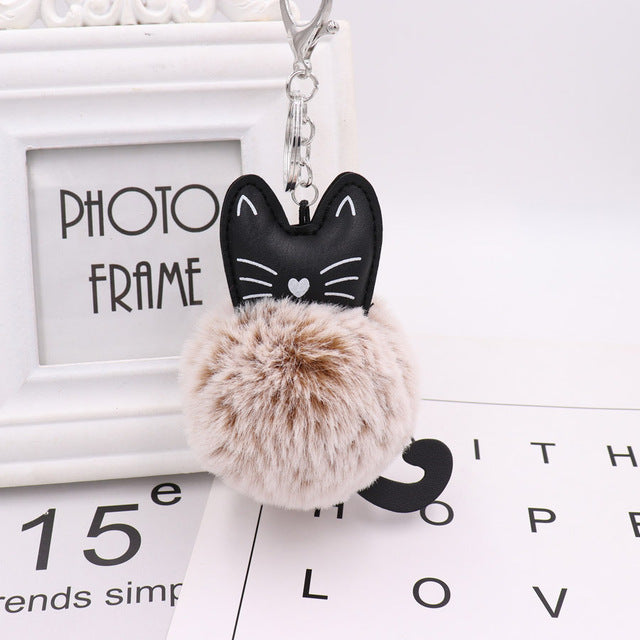 Zoeber Fluffy Black Cat Keychain Kitty Rabbit Fur Ball Key Chain Bag Chaveiro Women Pompom Key Ring Holder Car Pendant Jewelry