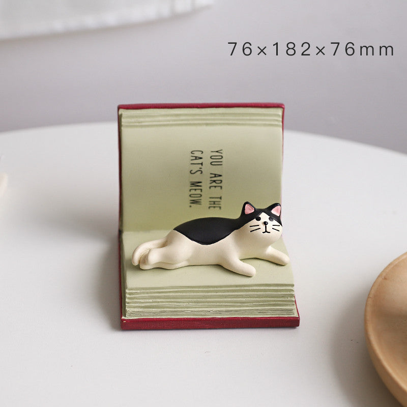 Cute Cat Book Mobile Phone Stand Desktop Decoration