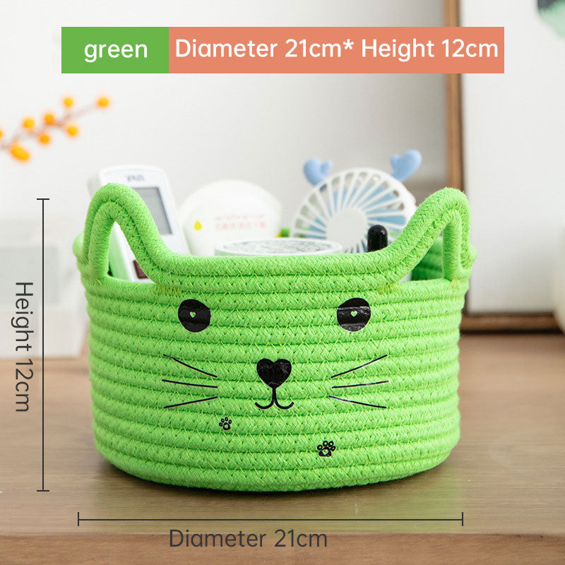 Handwoven Cotton Rope Storage Basket Dirty Clothes Basket Frame Storage Clothes Toy Folding Frame Cat Ear Basket