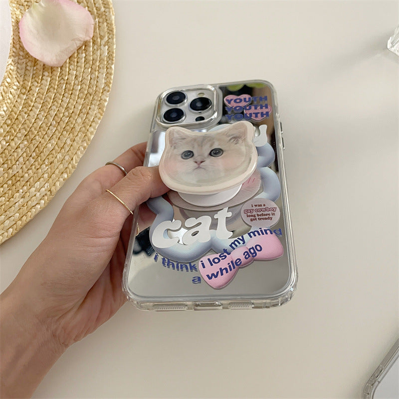 Cute Cat Bracket Mirror Phone Case Applicable