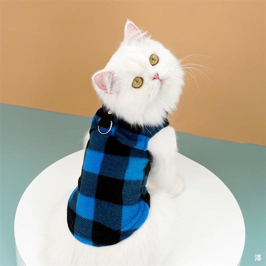 Polar Fleece Plaid Vest Teddy Bichon Dog Cat Clothes