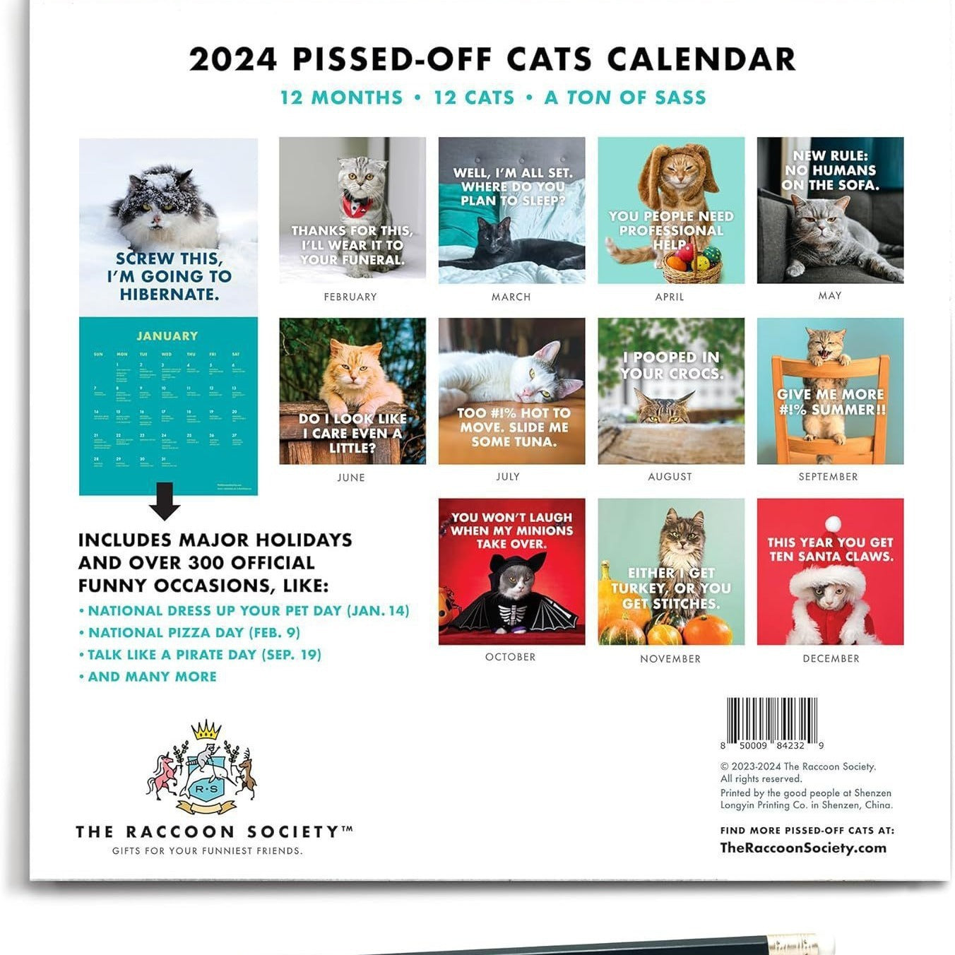 New Angry Cat Wall Mounted Calendar