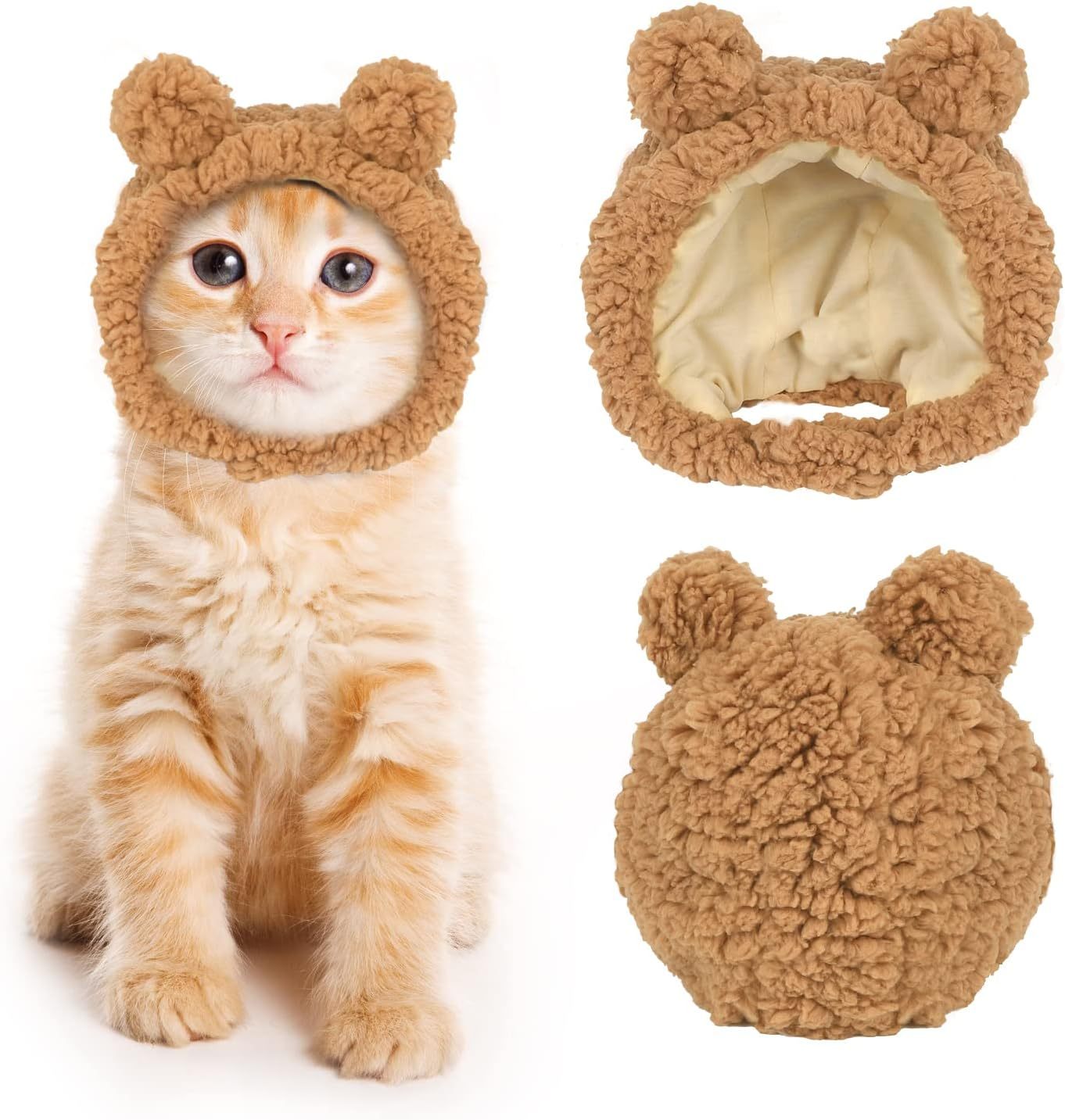 Cute Cat Costume Bear Hat For Cat Warm Soft Small Pet Headwear