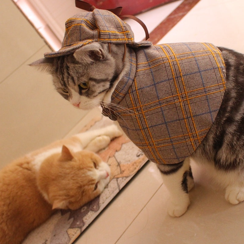 Detective Clothes Cloak Hat Suit Funny Cat Dog Clothes