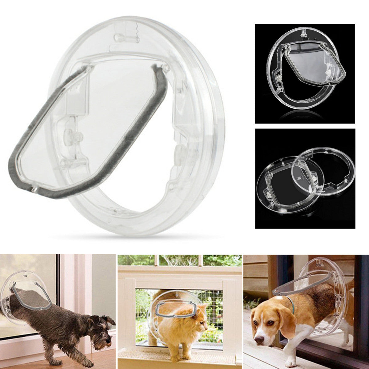 Round Pet Door For Cats Small Dogs Cat Door Flap Door For Screen Glass Window 4 Ways Round Transparent Pet Dog Cat Flap Door