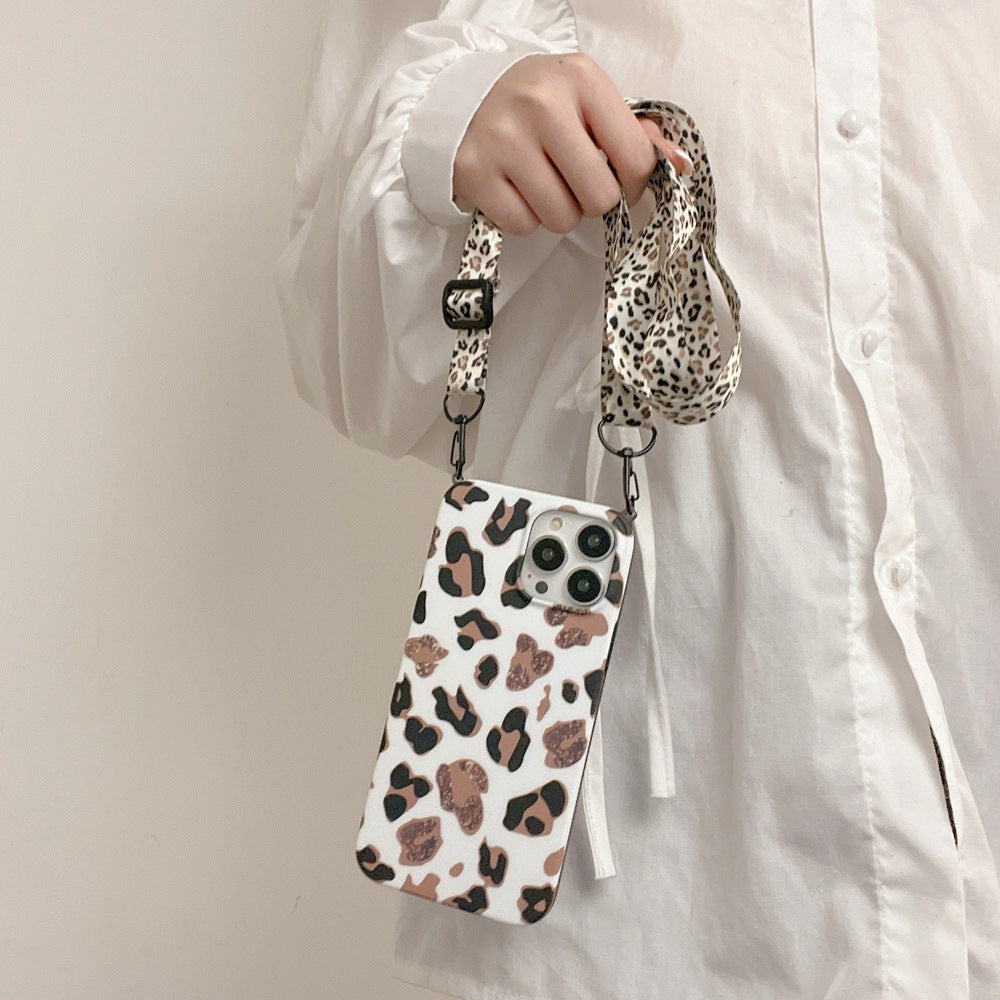 Cat Ear Leopard Lanyard Phone Case