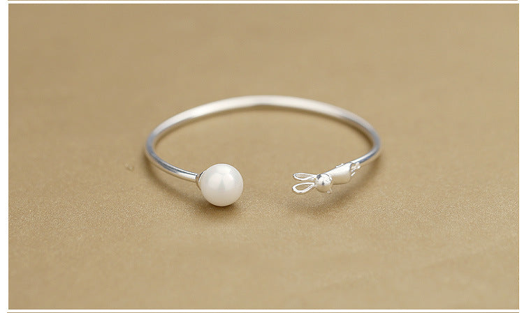 S925 sterling silver bracelet sweet cute cat pearl bracelet sterling silver jewelry