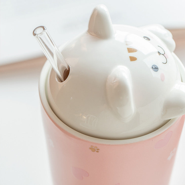 Cute Cat High-value Ceramic Cup Girl