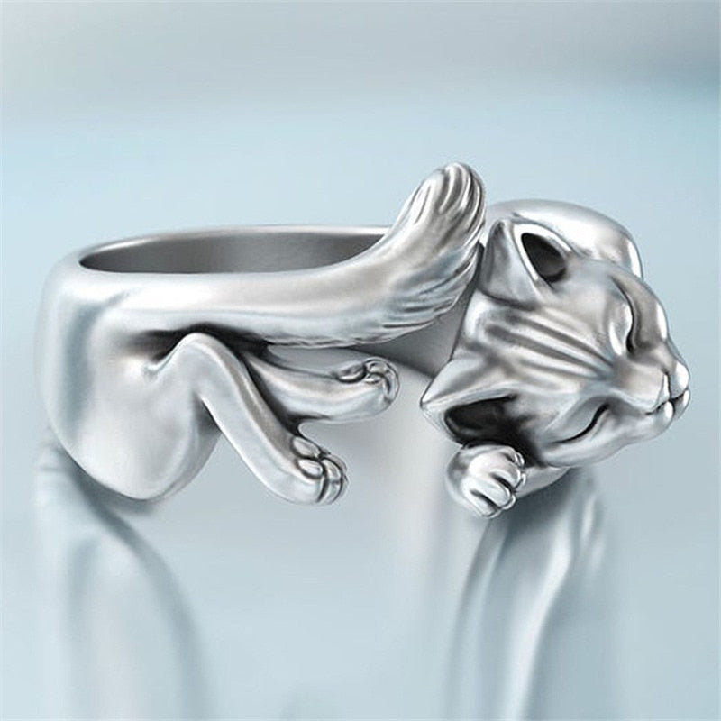 Cute Fortune Cat Shape Women Opening Rings Silver Color Dance Party Finger Ring Delicate Girl Gift New Fashion Jewelry