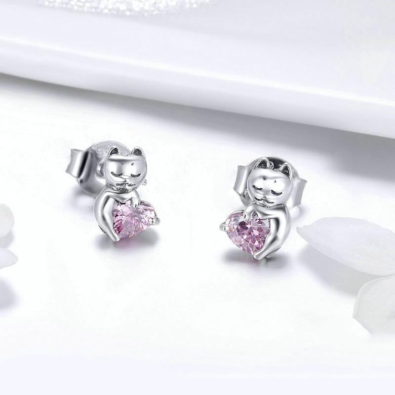 S925 Sterling Silver Cute Cat Jewelry Earrings