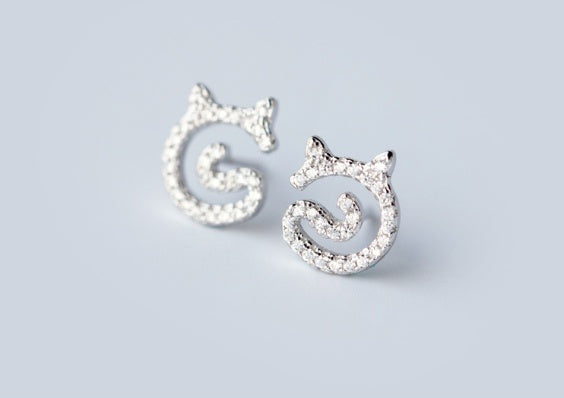 S925 sterling silver cute cat necklace Korean fashion silver jewelry three-piece