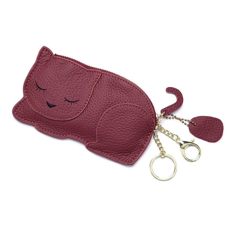 Cat Ultra-thin Coin Purse Genuine Leather Internet Celebrity Key Bag