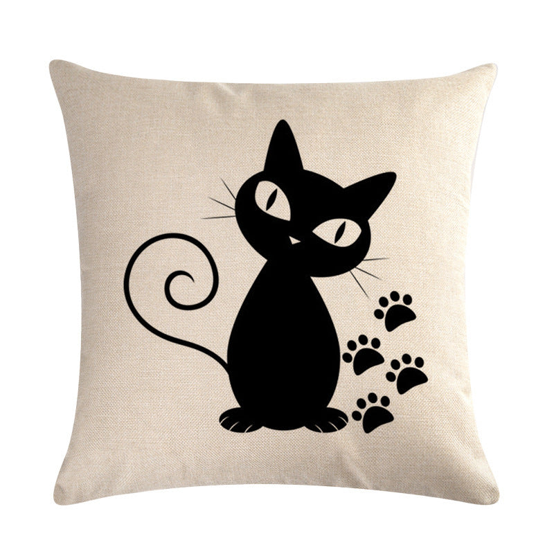 Little black cat series linen pillowcase