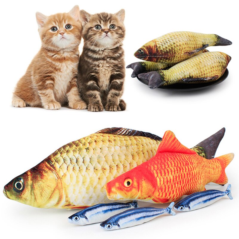 Pet Soft Plush Creative 3D Carp Catfish Shape Toy Cat Gifts Grass Fish Stuffed Fish Simulation Doll Pillow Playing Toy For Pet