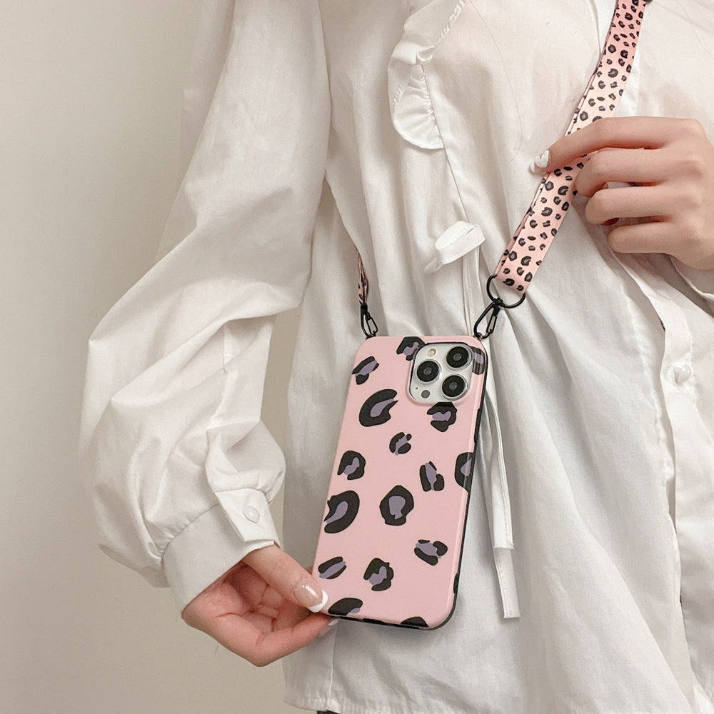 Cat Ear Leopard Lanyard Phone Case