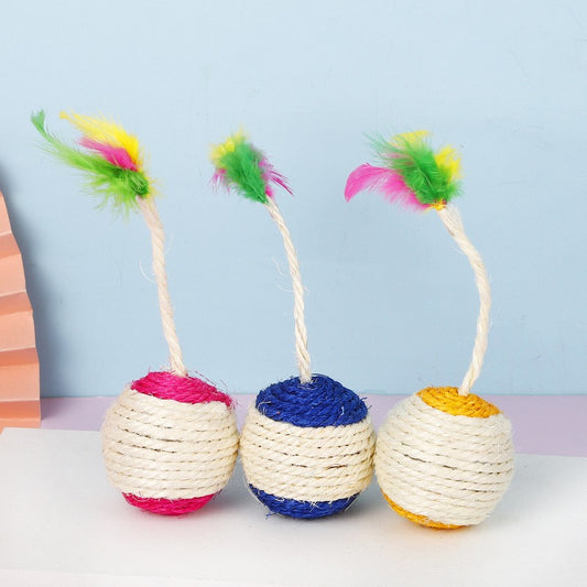 Sisal shuttlecock ball, meow heart treasure, round cat, grinding teeth and claws, colorful feathers, sound beads, pet cat toy