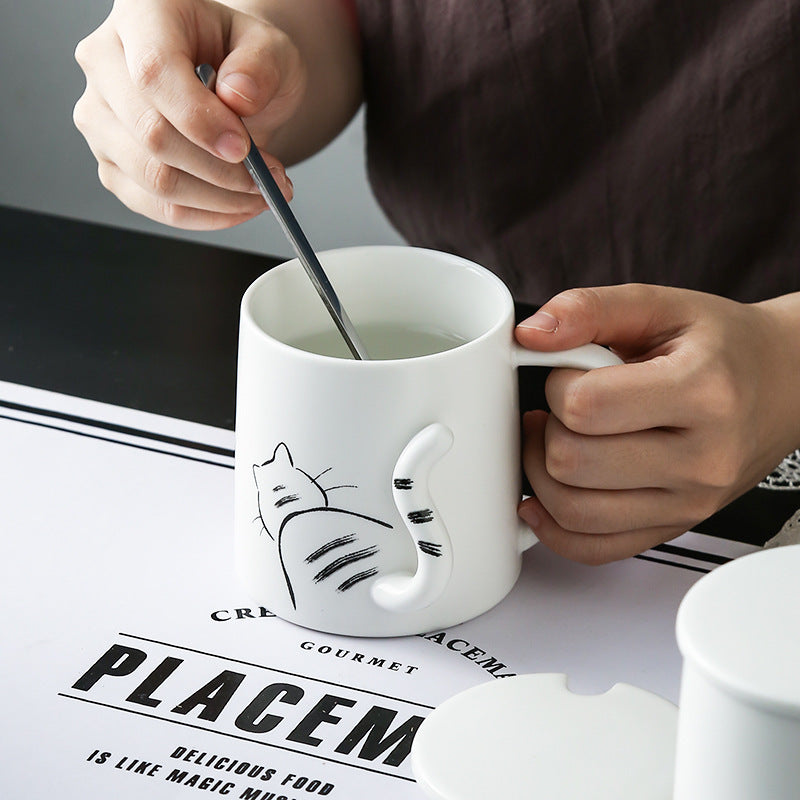 Japanese style cat tail ceramic mug