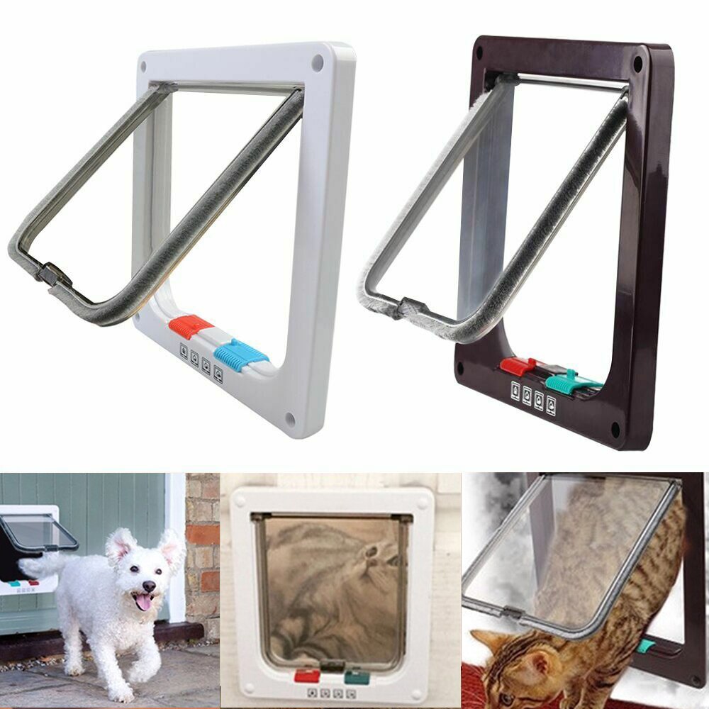 Dog Cat lock Flap Door ABS durable Puppy Pet Door 4 Way Security Lock Gate indoor use Pet Supplies