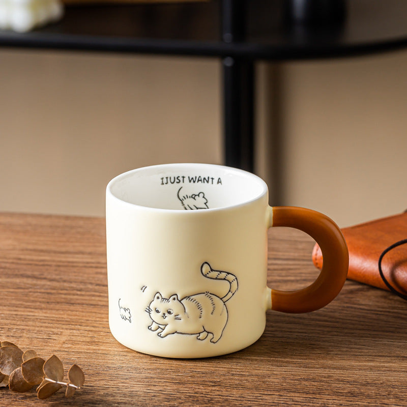 Hand Painted Cute Cat Printing Ceramic Cup Suit