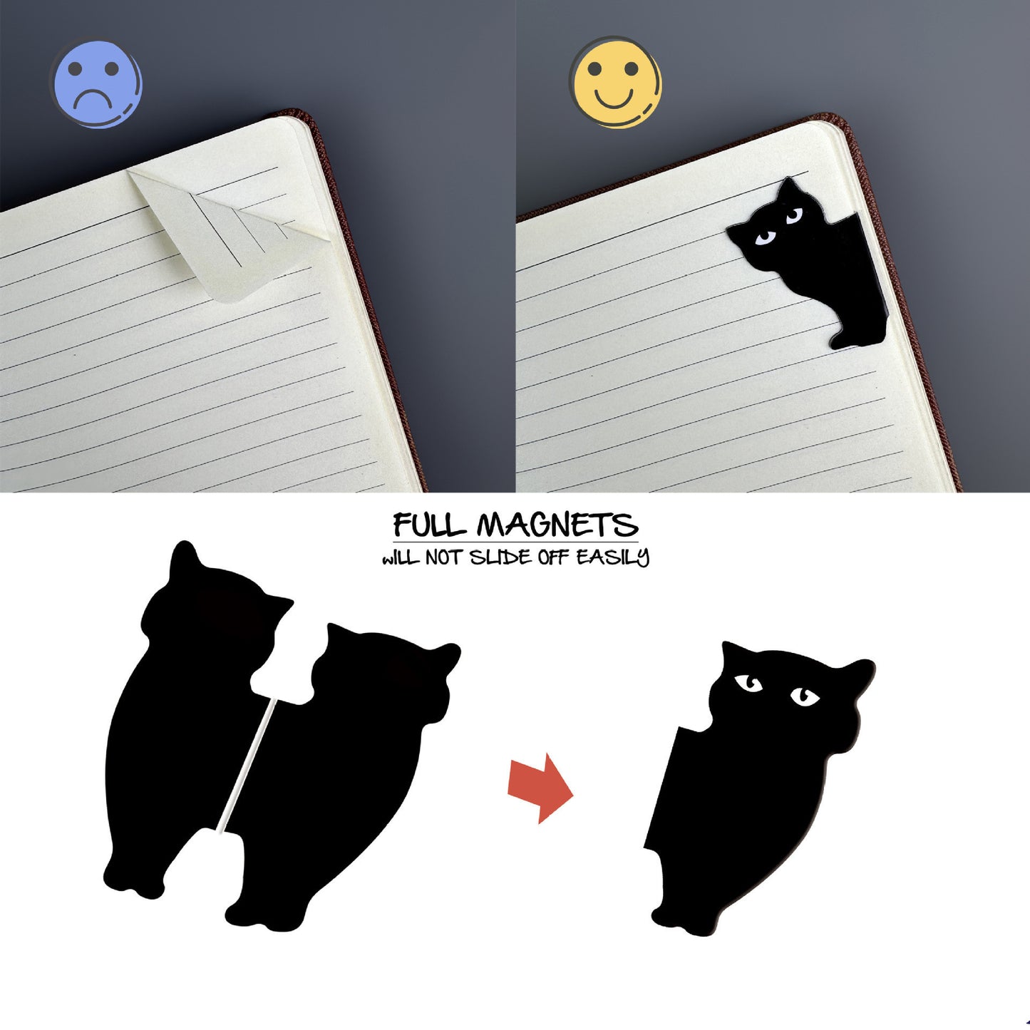 Black Cat Cute Magnetic Bookmark