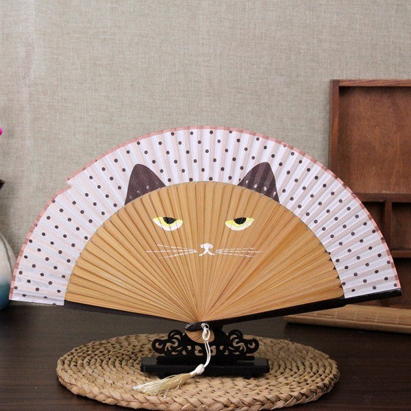 Female Japanese Craft Cat Fan Silk