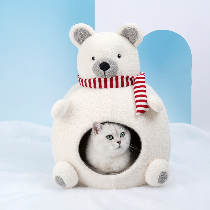 Snow Bear Cat Nest Closed Winter Warm