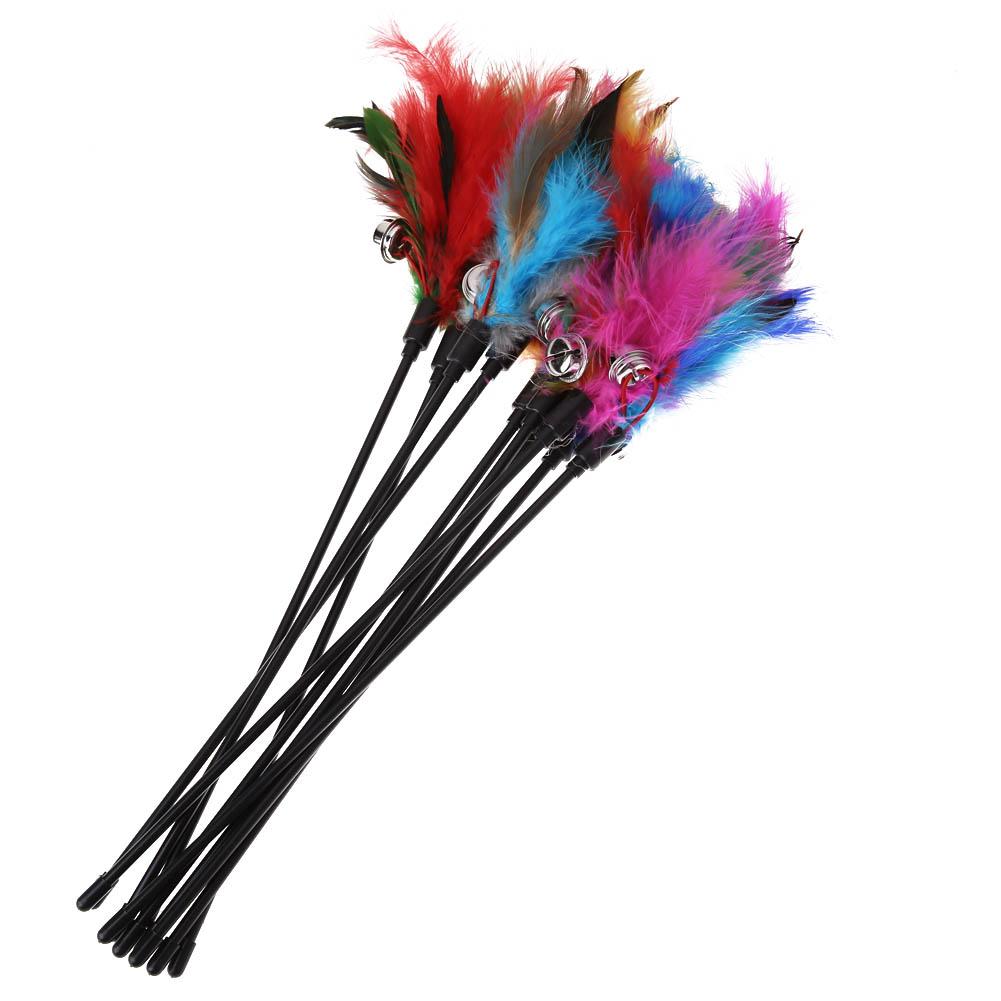 5Pcs Cat Toys Soft Colorful Cat Feather Bell Rod Toy for Cat Kitten Funny Playing Interactive Toy