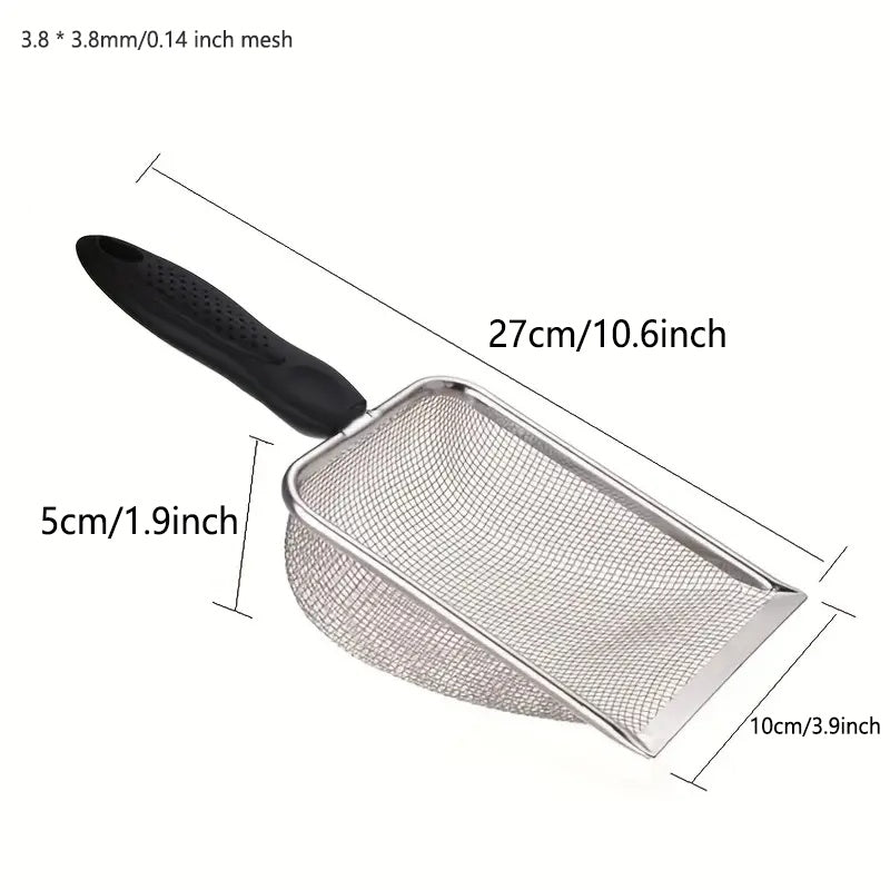 Cat Litter Scoop Stainless Steel Mesh Litter Shovel Deep Shovel Reliable Litter Cleaner Corner Shovel Beach Shovel Easy To Clean Reptile Terrarium Sand Waste Dark Black